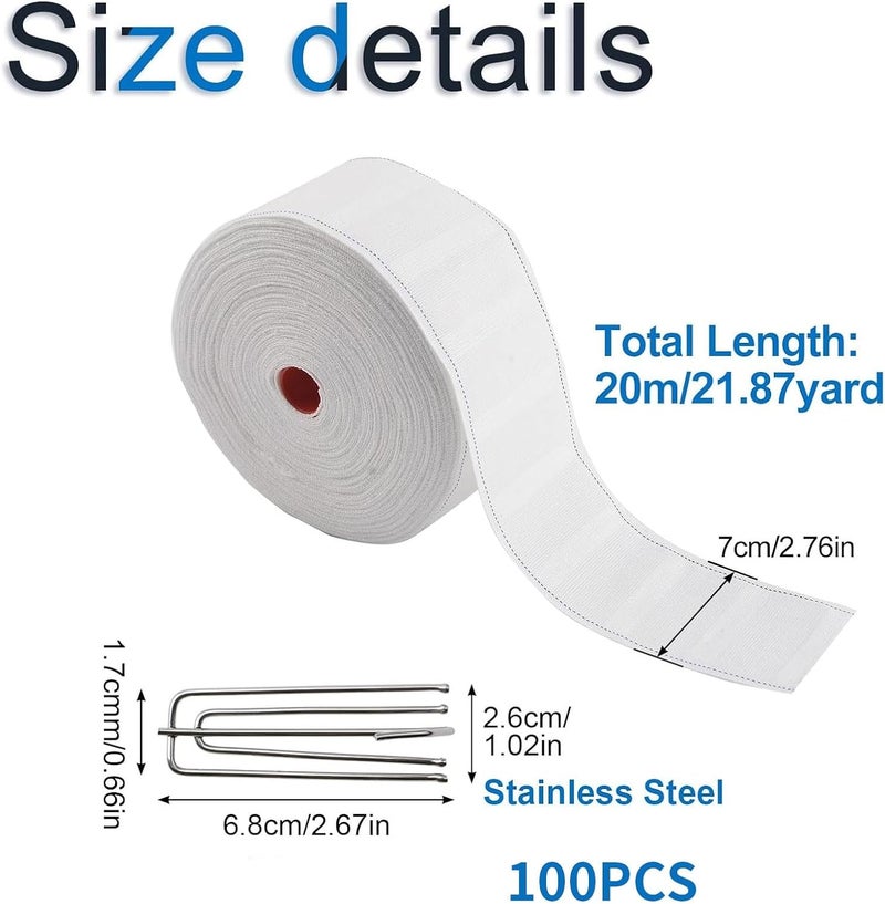 INCREWAY Curtain Accessory Set 20 Meters/21.87 Yards White Curtain Tape Curtain Heading Deep Pinch Pleat Tape with 100 Pcs Stainless Steel 4 Prong Curtain Pleater End Tape Hooks - Image 2
